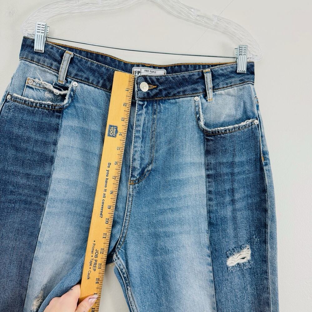Free People Patchwork Distressed Straight Leg Jea… - image 3